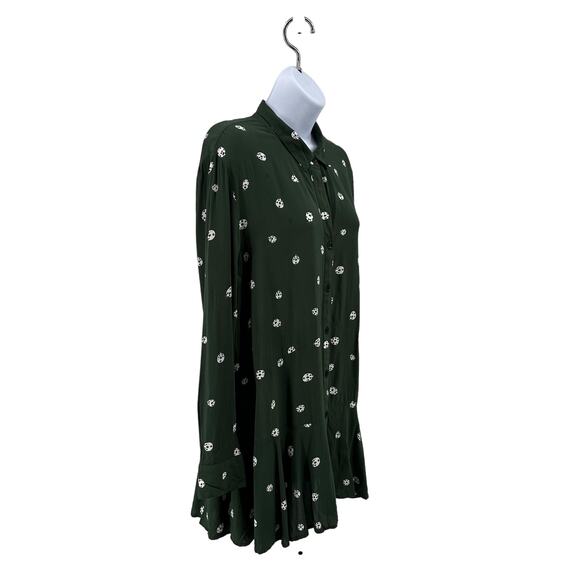 11.1 Tylho Anthropology Green Ladybug Button Blouse Long Sleeve WMN S Collared - Picture 3 of 8